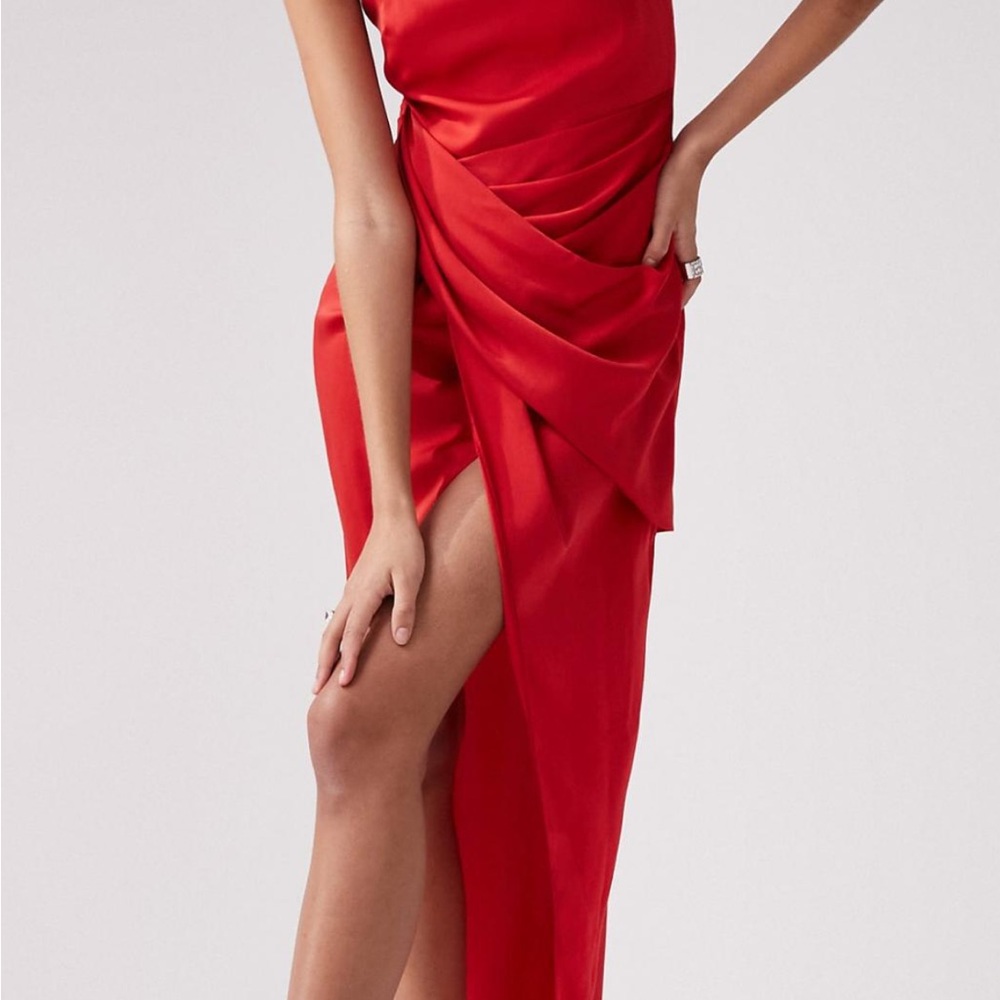 ASOS Red One Shoulder Ruched Gown